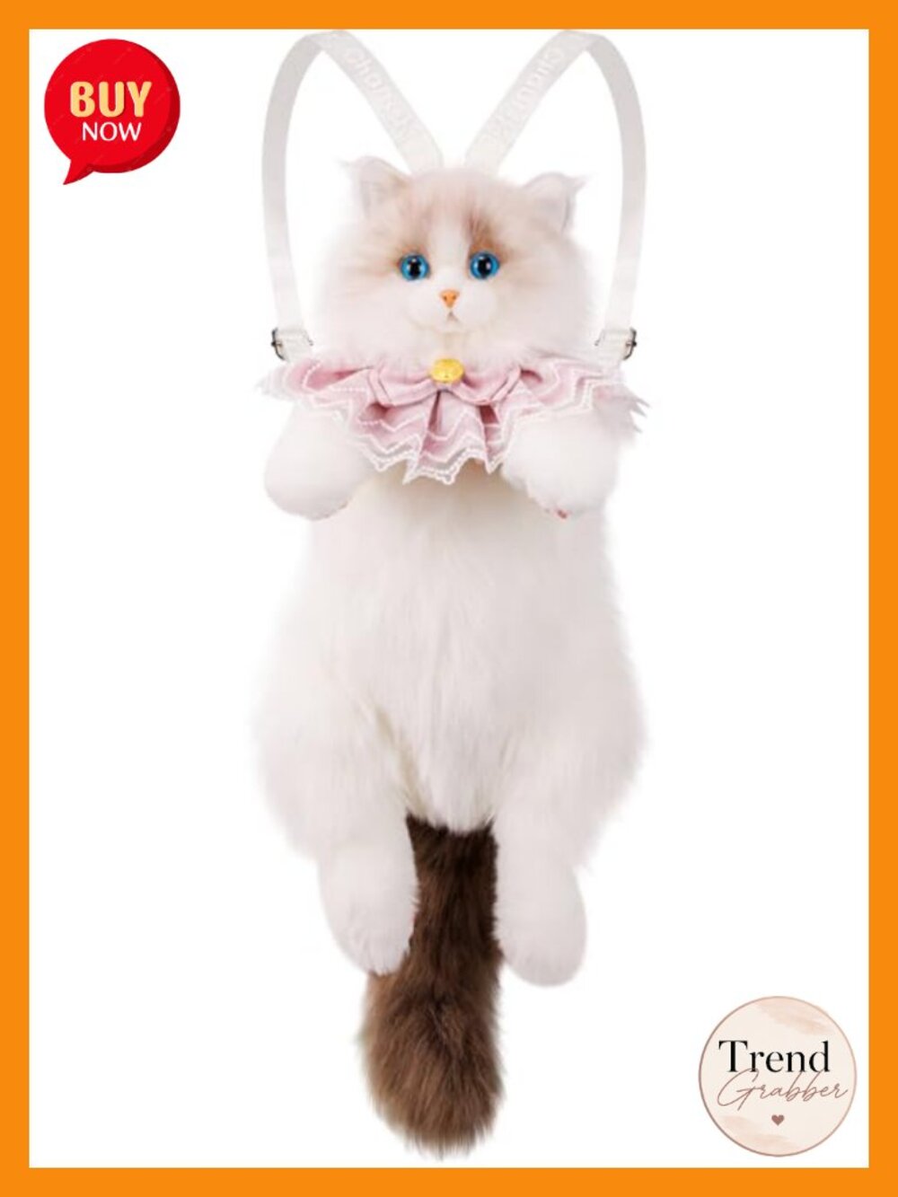 Handcrafted Cat Shaped Backpack Plush Faux Fur with Adjustable Straps
